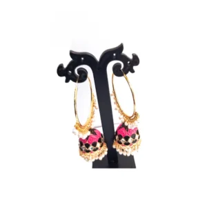 Women's Alloy Pearls And Beads Work Gold Plated Jhumkhas (Black)