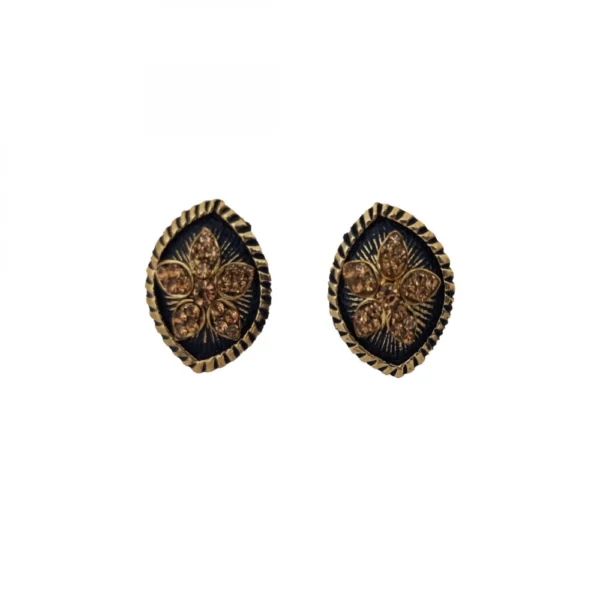 Women's Alloy Ceramic Stone And Designer Work Gold Plated Stud (Black)