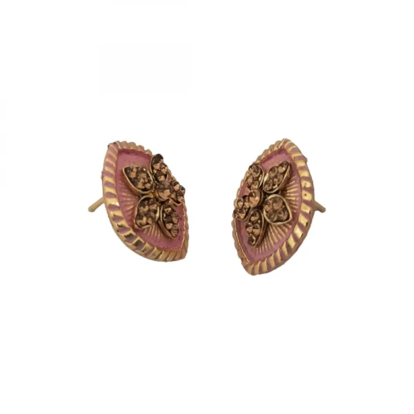 Women's Alloy Ceramic Stone And Designer Work Gold Plated Stud (Light Pink)