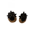 Women's Alloy Designer Crystal Gold Plated Stud (Black)
