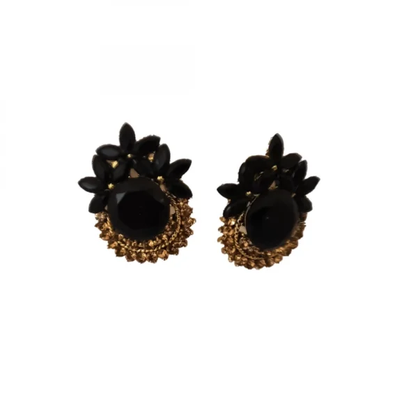 Women's Alloy Designer Crystal Gold Plated Stud (Black)