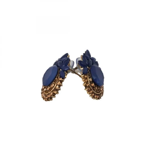 Women's Alloy Designer Crystal Gold Plated Stud (Dark Blue)