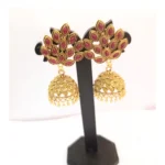 Women's Alloy Gold Plated And Beads Work Gold Plated Jhumkhas (Maroon)
