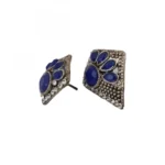 Women's Alloy Stone Work Silver Plated Stud (Dark Blue)