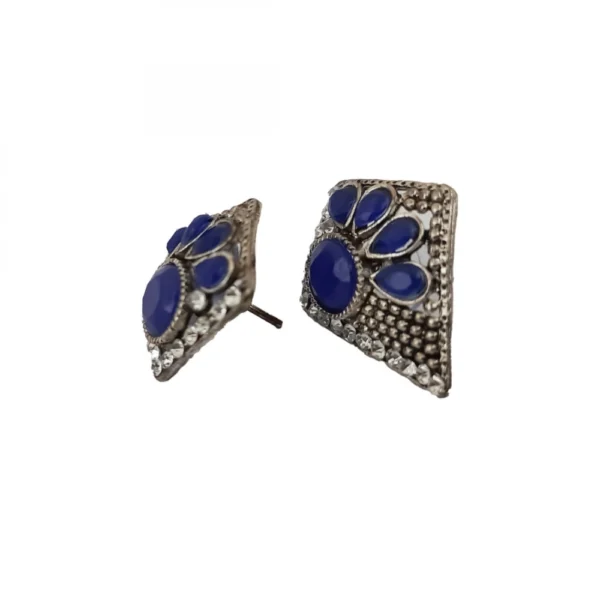 Women's Alloy Stone Work Silver Plated Stud (Dark Blue)