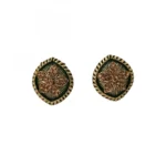 Women's Alloy Ceramic Stone And Designer Work Gold Plated Stud (Green)