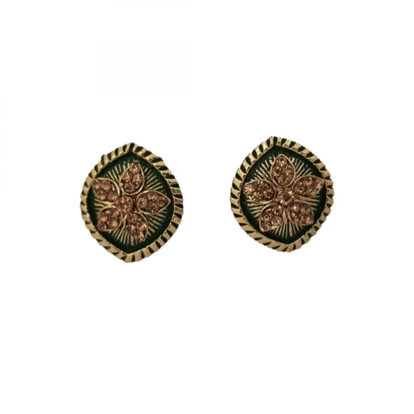 Women's Alloy Ceramic Stone And Designer Work Gold Plated Stud (Green)