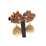 Women's Alloy Gold Plated And Beads Work Gold Plated Jhumkhas (Maroon)