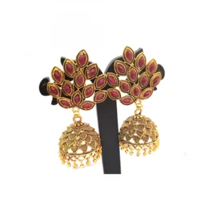 Women's Alloy Gold Plated And Beads Work Gold Plated Jhumkhas (Maroon)