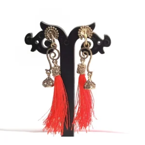 Women's Alloy Anti Gold Plated Tassel Gold Plated Drop Earrings (Red)