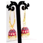Women's Alloy Pearls And Beads Work Gold Plated Jhumkhas (White)