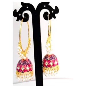 Women's Alloy Pearls And Beads Work Gold Plated Jhumkhas (White)