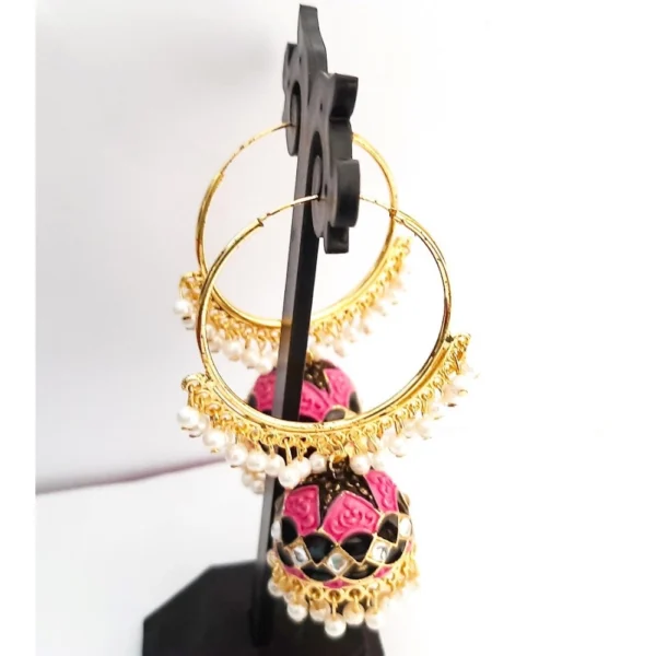 Women's Alloy Pearls And Beads Work Gold Plated Jhumkhas (Black)
