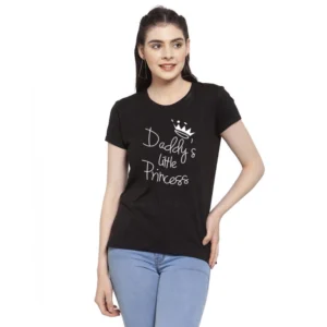 Women's Cotton Blend Daddy's Little Princess Printed T-Shirt (Black)