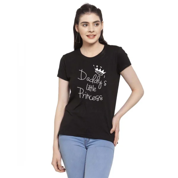 Women's Cotton Blend Daddy's Little Princess Printed T-Shirt (Black)