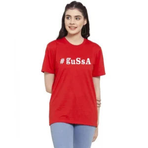Women's Cotton Blend Gussa Printed T-Shirt (Red)