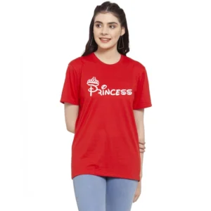 Women's Cotton Blend Princess Printed T-Shirt (Red)
