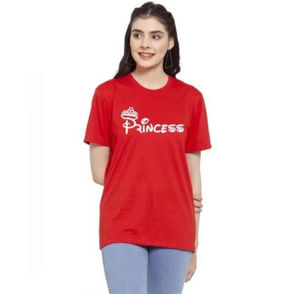 Women's Cotton Blend Princess Printed T-Shirt (Red)
