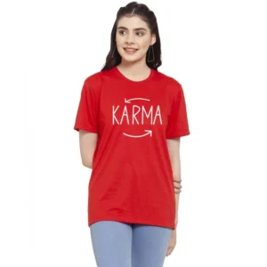 Women's Cotton Blend Karma Printed T-Shirt (Red)