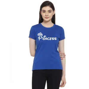 Women's Cotton Blend Princess Printed T-Shirt (Blue)