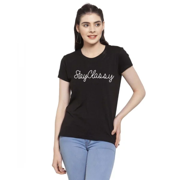 Women's Cotton Blend Stay Classy Printed T-Shirt (Black)