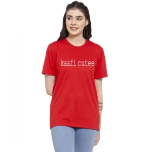 Women's Cotton Blend Kaafi Cutee Printed T-Shirt (Red)