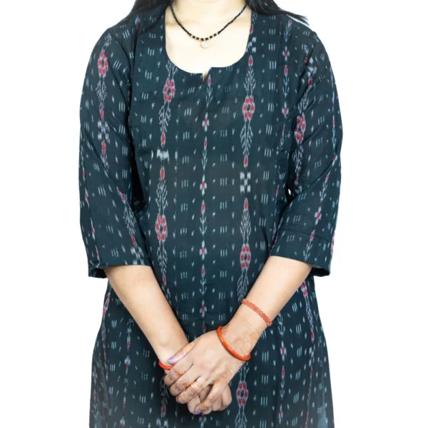 Women's Sambalpuri Certified Handloom Pure Cotton Straight Kurti (Black)