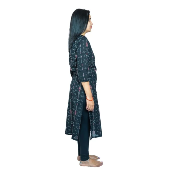 Women's Sambalpuri Certified Handloom Pure Cotton Straight Kurti (Black)