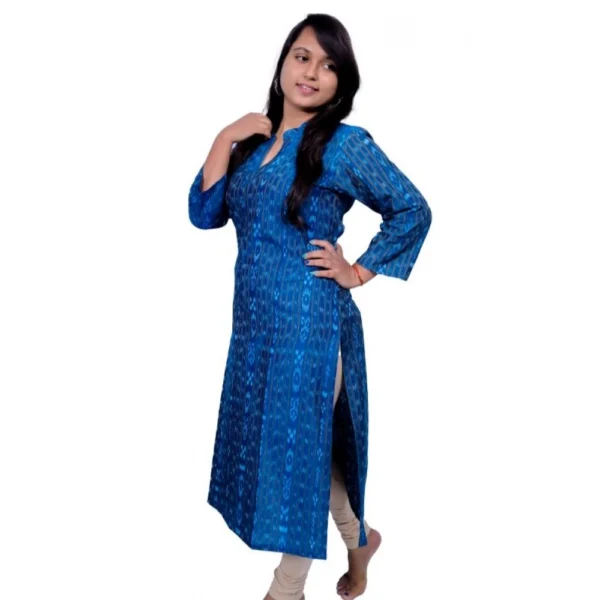 Women's Sambalpuri Certified Handloom Cotton A-Line Kurti (Blue)