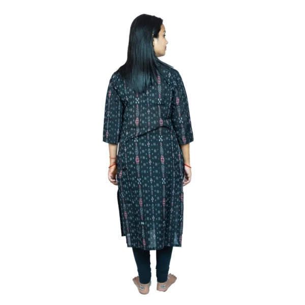 Women's Sambalpuri Certified Handloom Pure Cotton Straight Kurti (Black)