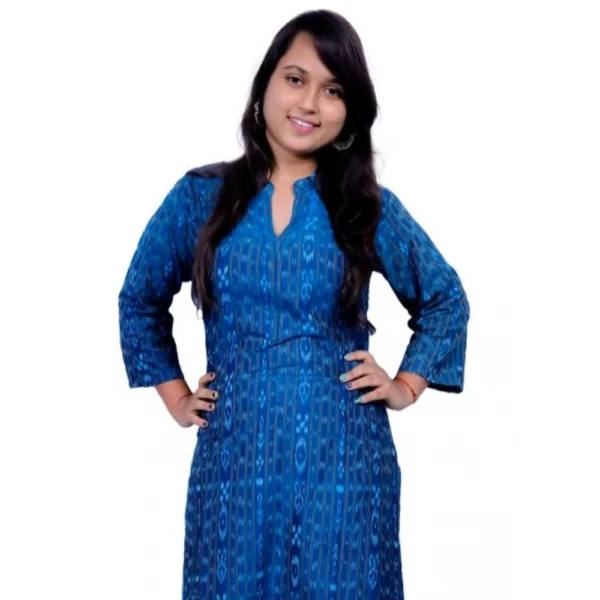 Women's Sambalpuri Certified Handloom Cotton A-Line Kurti (Blue)