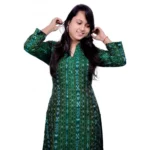 Women's Sambalpuri Certified Handloom Pure Cotton Straight Kurti (Green)