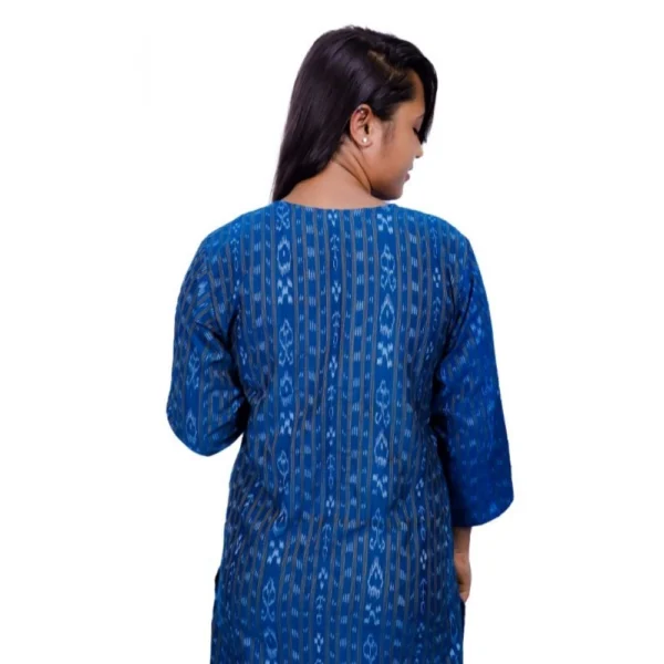 Women's Sambalpuri Certified Handloom Cotton A-Line Kurti (Blue)