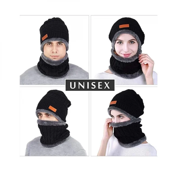 Generic Winter Knit Beanie Woolen Cap Hat and Neck Warmer Scarf Set for Men And Women (Assorted)