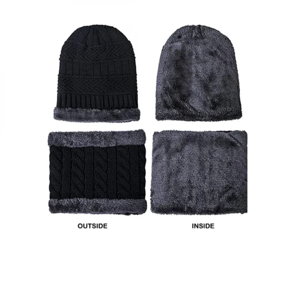 Generic Winter Knit Beanie Woolen Cap Hat and Neck Warmer Scarf Set for Men And Women (Assorted)