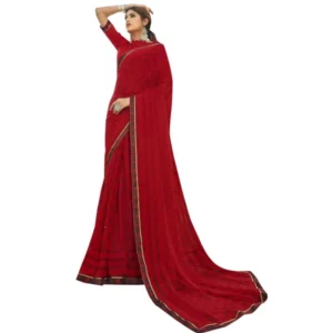 Women's Chiffon Floral Printed Saree With Blouse (Red, 5-6 Mtrs)