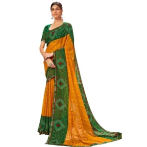Women's Dani Abstract Printed Saree With Blouse (Yellow, 5-6 Mtrs)