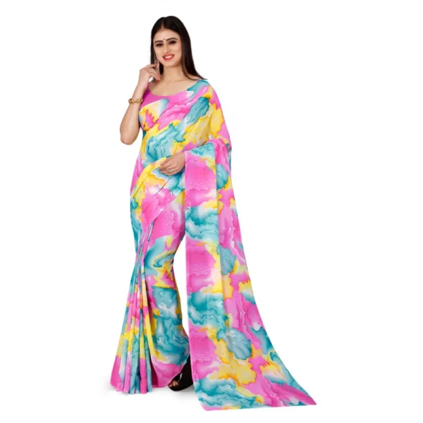 Women's Georgette Saree With Out Blouse (Pink, 5-6 Mtrs)