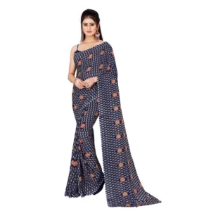 Women's Georgette Saree With Out Blouse (Navy Blue, 5-6 Mtrs)