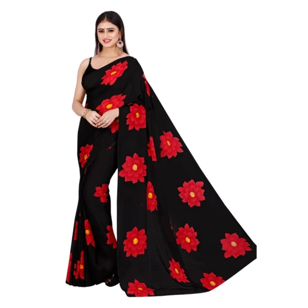Women's Georgette Saree With Out Blouse (Black, 5-6 Mtrs)