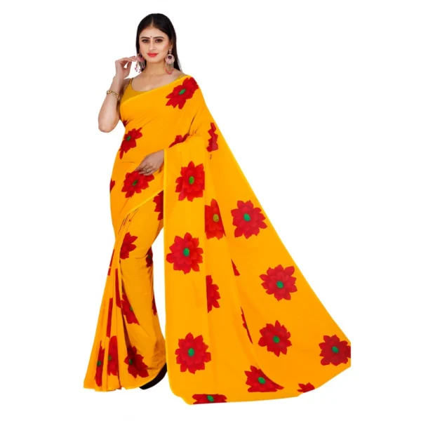 Women's Georgette Saree With Out Blouse (Yellow, 5-6 Mtrs)
