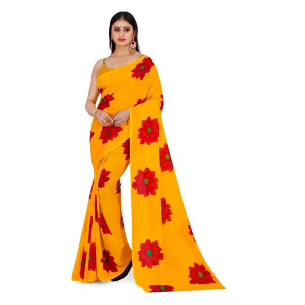 Women's Georgette Saree With Out Blouse (Yellow, 5-6 Mtrs)