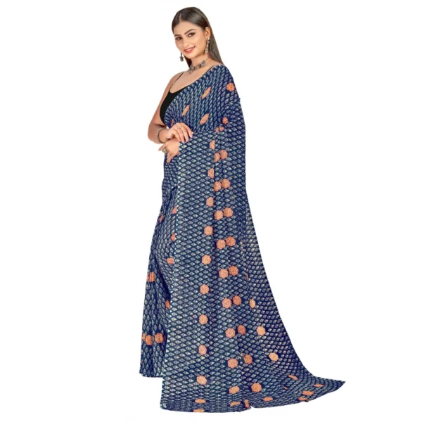 Women's Georgette Saree With Out Blouse (Navy Blue, 5-6 Mtrs)