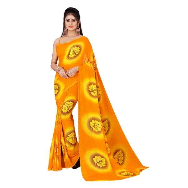 Women's Georgette Saree With Out Blouse (Orange, 5-6 Mtrs)