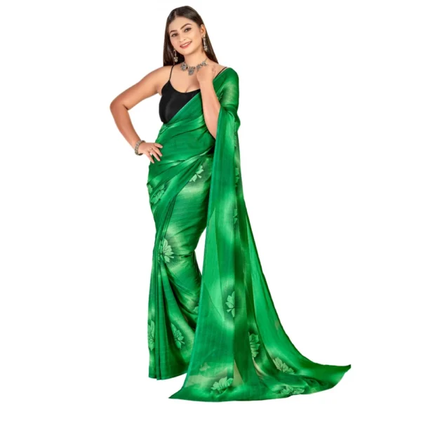 Women's Georgette Saree With Out Blouse (Green, 5-6 Mtrs)