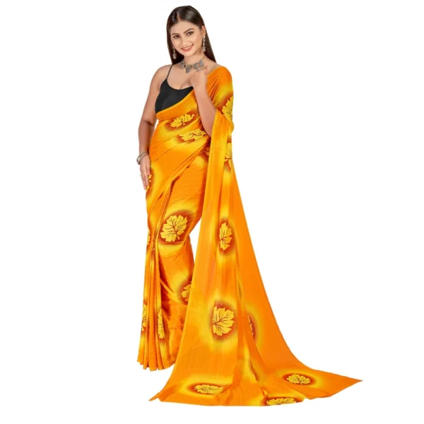 Women's Georgette Saree With Out Blouse (Yellow, 5-6 Mtrs)