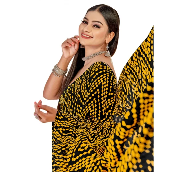 Women's Georgette Saree With Out Blouse (Mustard, 5-6 Mtrs)