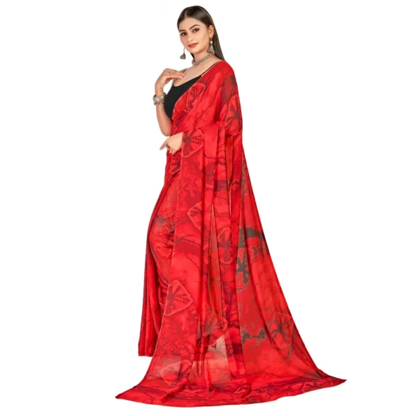 Women's Georgette Saree With Out Blouse (Red, 5-6 Mtrs)