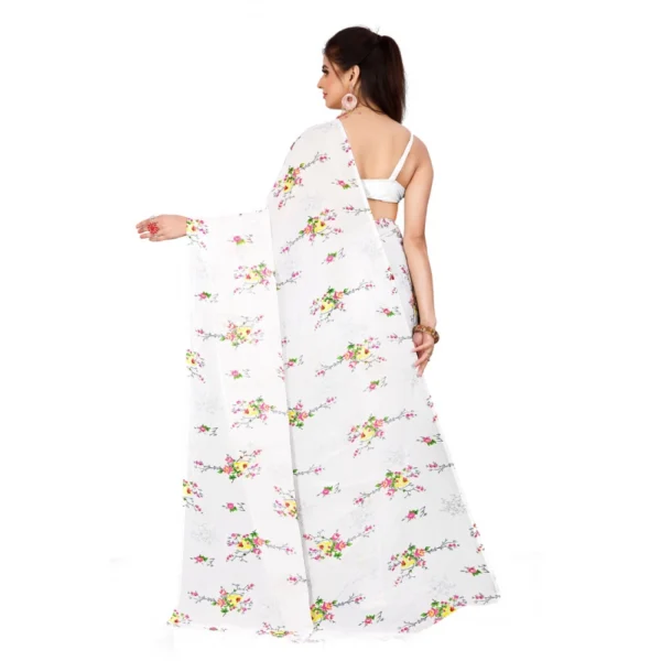 Women's Georgette Saree With Out Blouse (White, 5-6 Mtrs)