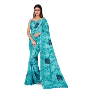 Women's Georgette Saree With Out Blouse (Green, 5-6 Mtrs)